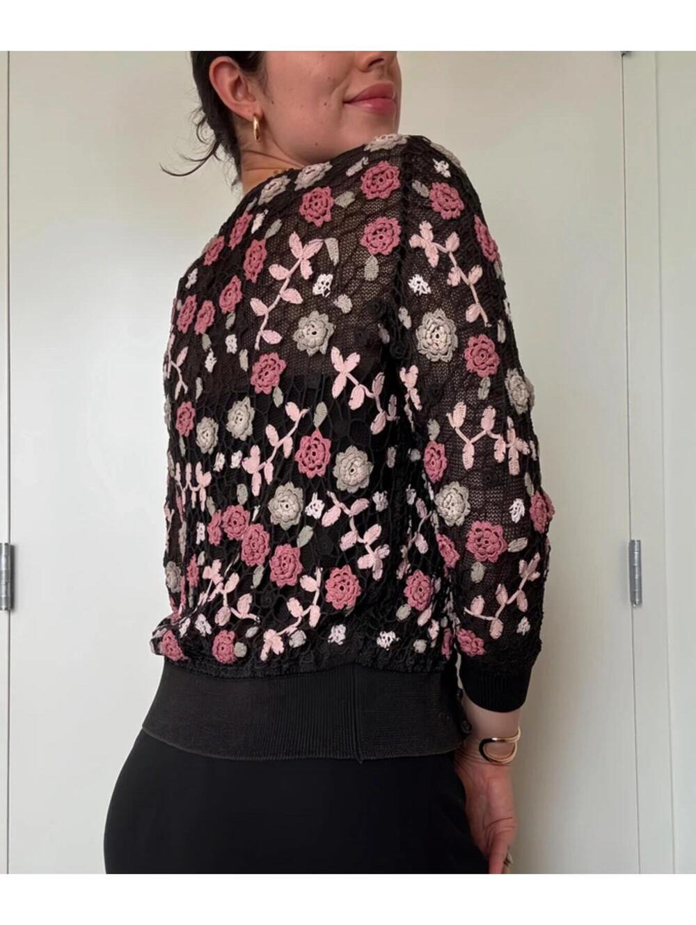Vintage black floral embroidered mesh cardigan sheer rose y2k fairycore boho - Picture 3 of 9